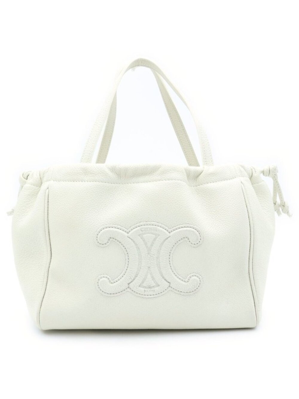Celine Cuill Triomphe Small Cabas Drawstring Shoulder Bag White Grained